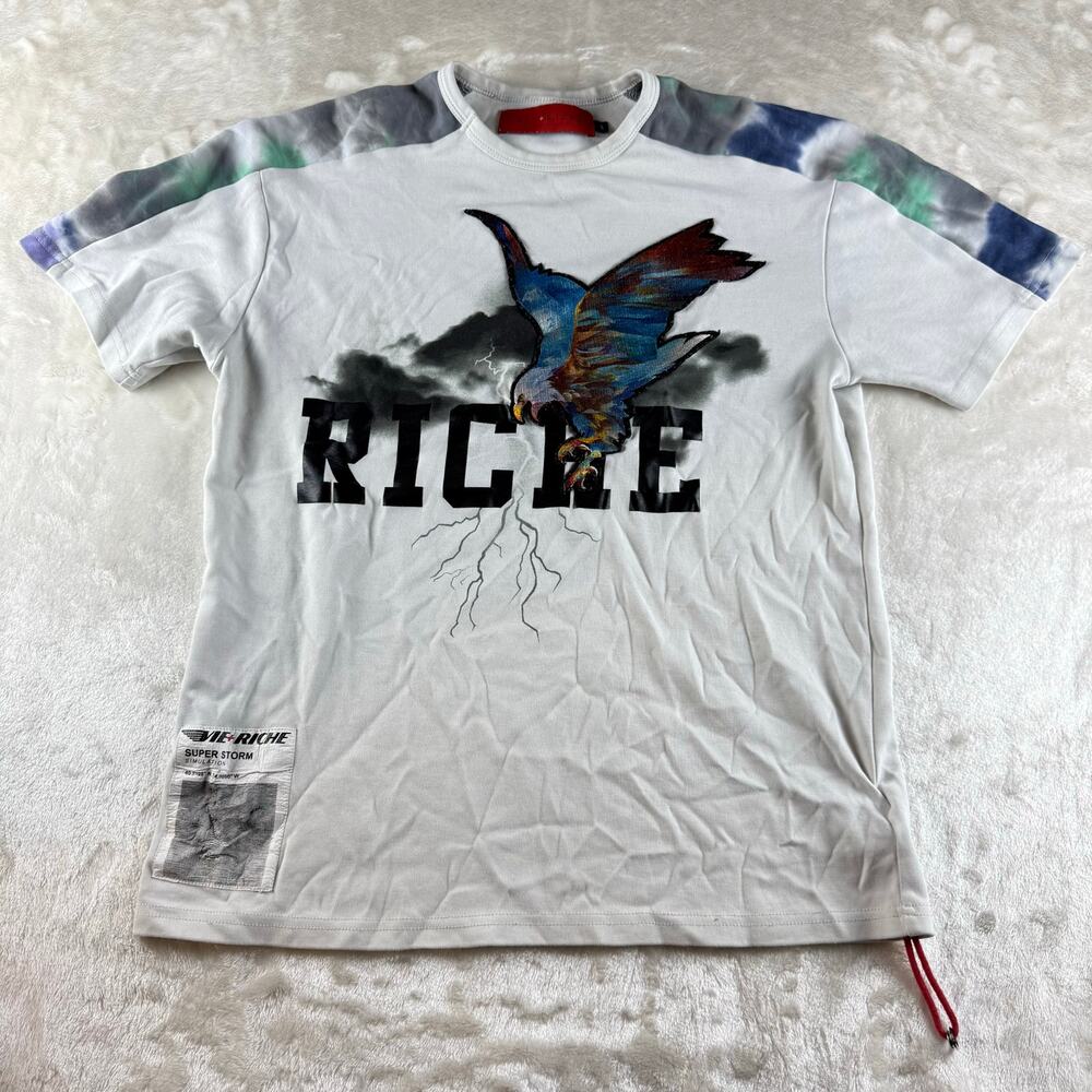 Vie + Riche T Shirt “Super Storm” Mens Small Short Sleeve White Eagle Lightning